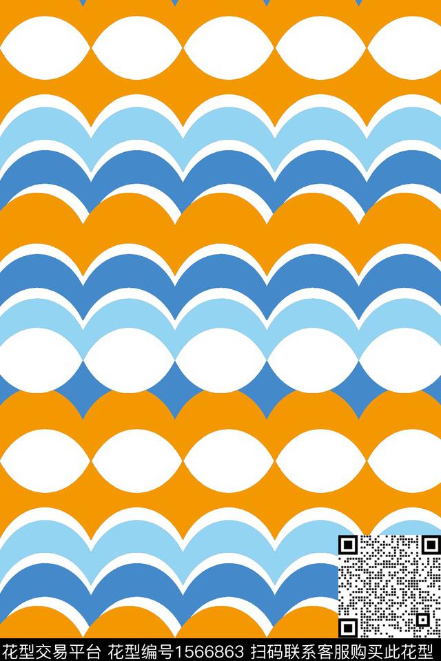 撞色波浪纹传统印花华亿平台下载（图片编号: 1566863） - 瓦栏（Walan）