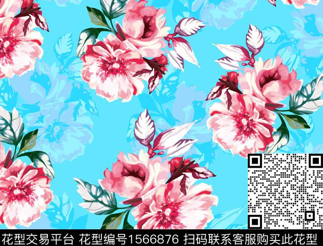 影花花卉水彩花卉数码印花华亿平台下载（图片编号: 1566876） - 瓦栏（Walan）