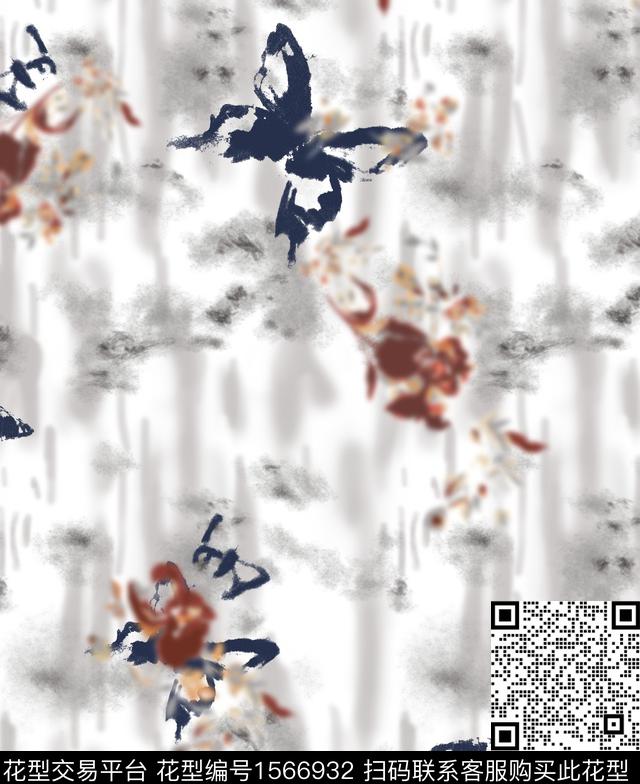 蝴蝶抽象肌理数码印花华亿平台下载（图片编号: 1566932） - 瓦栏（Walan）