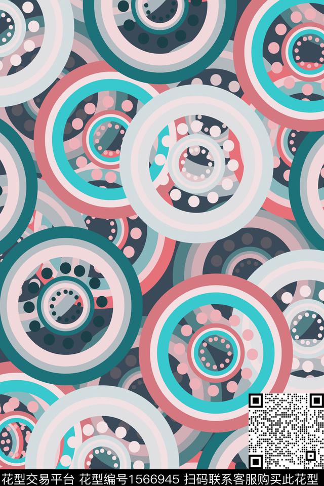 几何叠加波点传统印花华亿平台下载（图片编号: 1566945） - 瓦栏（Walan）