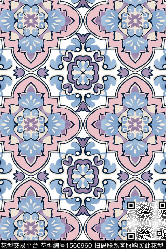 民族风对称花格子数码印花华亿平台下载（图片编号: 1566960） - 瓦栏（Walan）