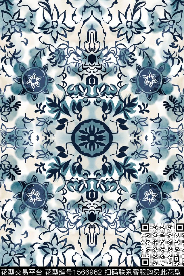 民族风对称花花纹数码印花华亿平台下载（图片编号: 1566962） - 瓦栏（Walan）