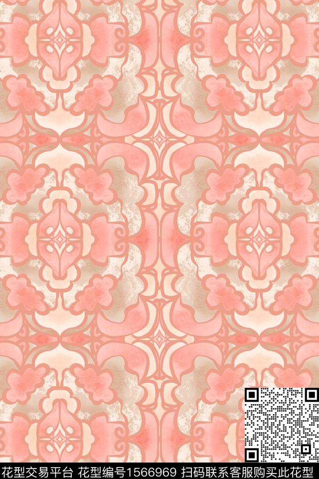 民族风对称花花纹数码印花华亿平台下载（图片编号: 1566969） - 瓦栏（Walan）