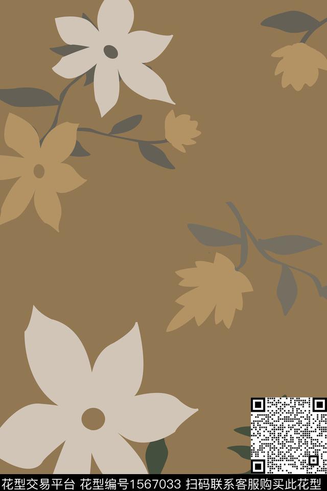 剪影大花传统印花华亿平台下载（图片编号: 1567033） - 瓦栏（Walan）