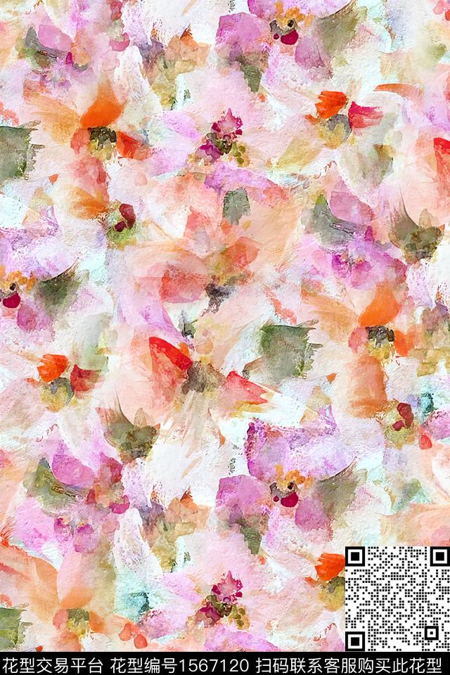 抽象水彩花卉数码印花华亿平台下载（图片编号: 1567120） - 瓦栏（Walan）