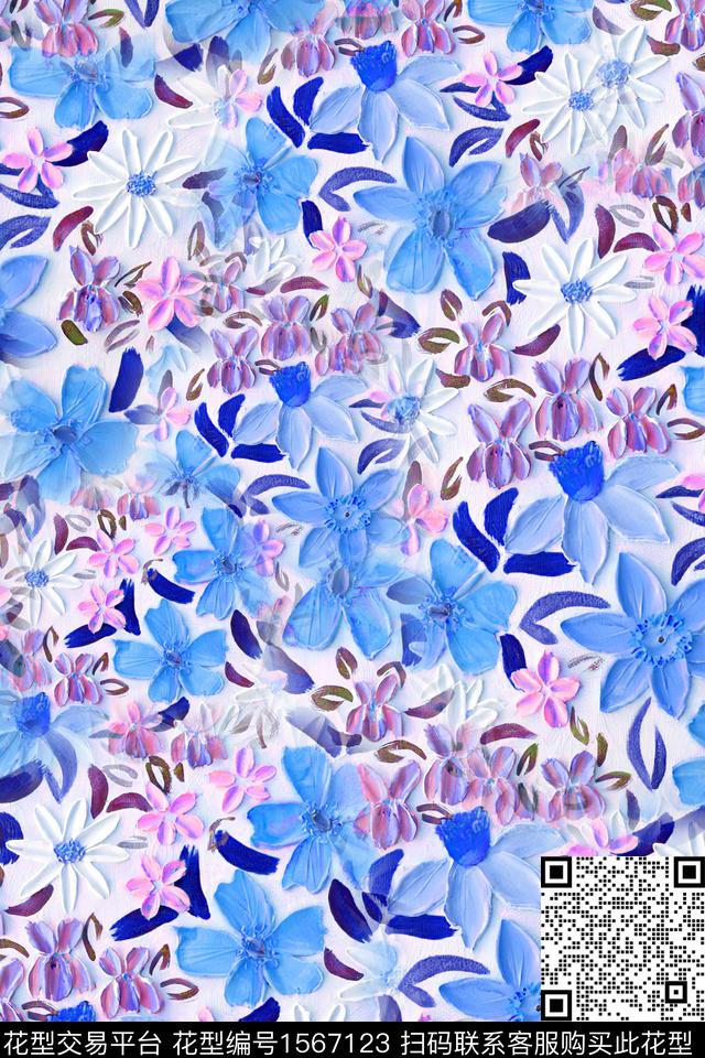 花卉油画浮雕数码印花华亿平台下载（图片编号: 1567123） - 瓦栏（Walan）