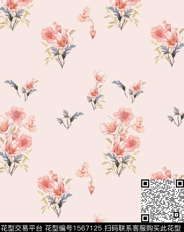 花卉水彩花卉小碎花数码印花华亿平台下载（图片编号: 1567125） - 瓦栏（Walan）