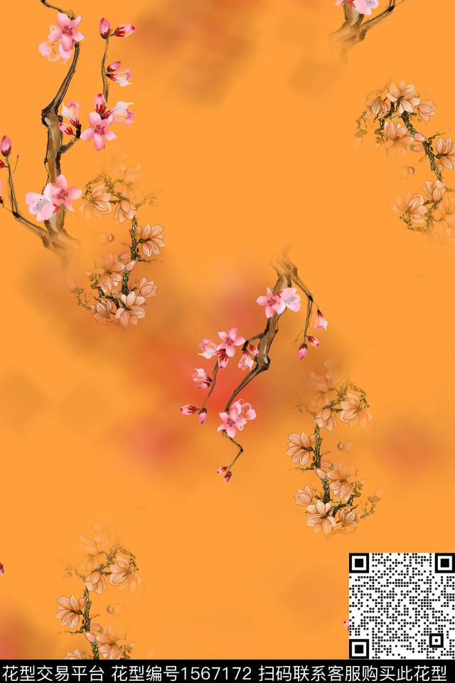 梅花桃花底纹数码印花华亿平台下载（图片编号: 1567172） - 瓦栏（Walan）