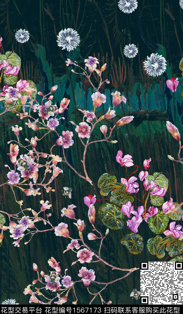 定位底纹花卉数码印花华亿平台下载（图片编号: 1567173） - 瓦栏（Walan）