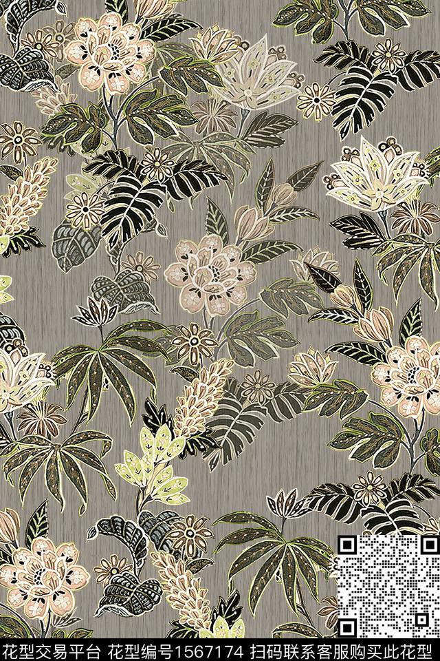 底纹花卉数码印花华亿平台下载（图片编号: 1567174） - 瓦栏（Walan）