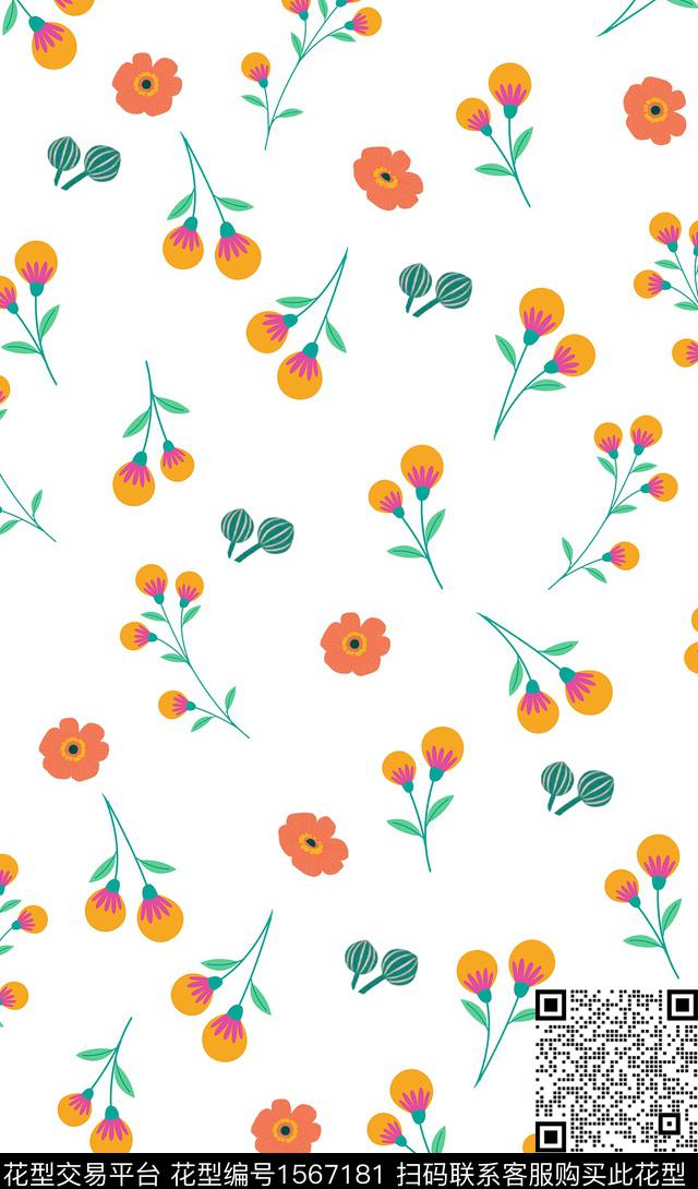 花卉春夏华亿平台清爽底花卉传统印花华亿平台下载（图片编号: 1567181） - 瓦栏（Walan）