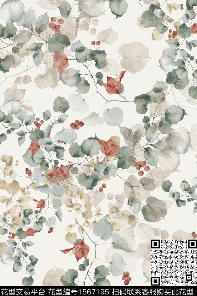 花卉影花水彩花卉数码印花华亿平台下载（图片编号: 1567195） - 瓦栏（Walan）
