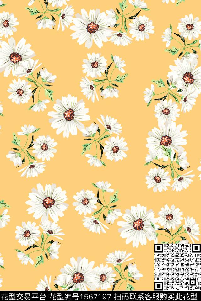 花卉清爽花卉小雏菊数码印花华亿平台下载（图片编号: 1567197） - 瓦栏（Walan）