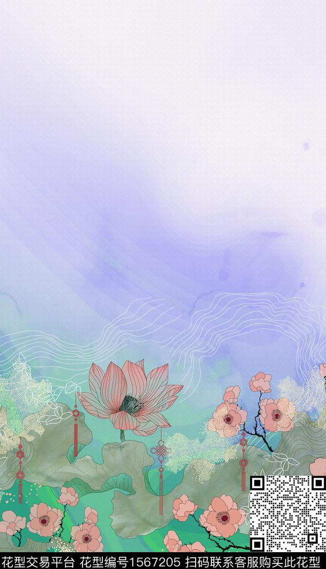 定位荷花底纹数码印花华亿平台下载（图片编号: 1567205） - 瓦栏（Walan）