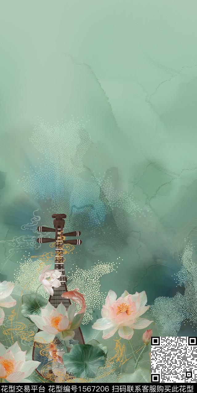 中国风定位荷花数码印花华亿平台下载（图片编号: 1567206） - 瓦栏（Walan）