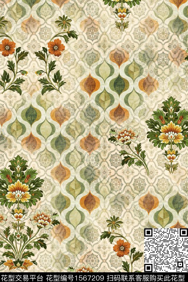 花卉民族风底纹数码印花华亿平台下载（图片编号: 1567209） - 瓦栏（Walan）