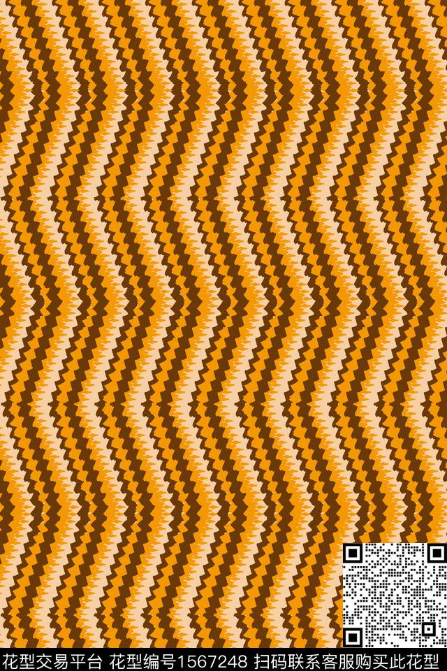 橙色波浪纹条纹数码印花华亿平台下载（图片编号: 1567248） - 瓦栏（Walan）