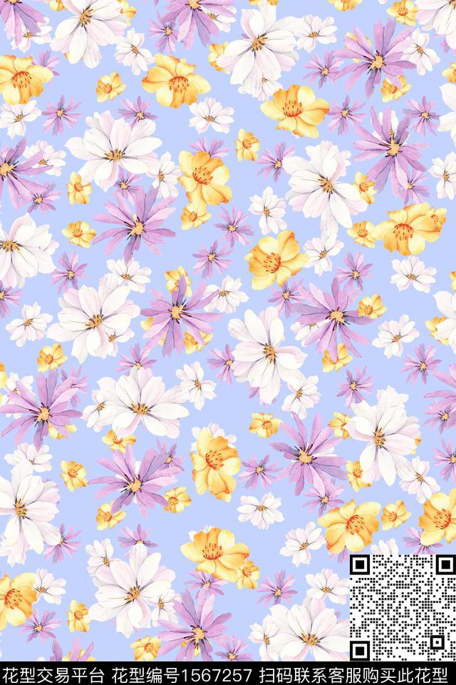 小碎花花卉水彩花卉数码印花华亿平台下载（图片编号: 1567257） - 瓦栏（Walan）