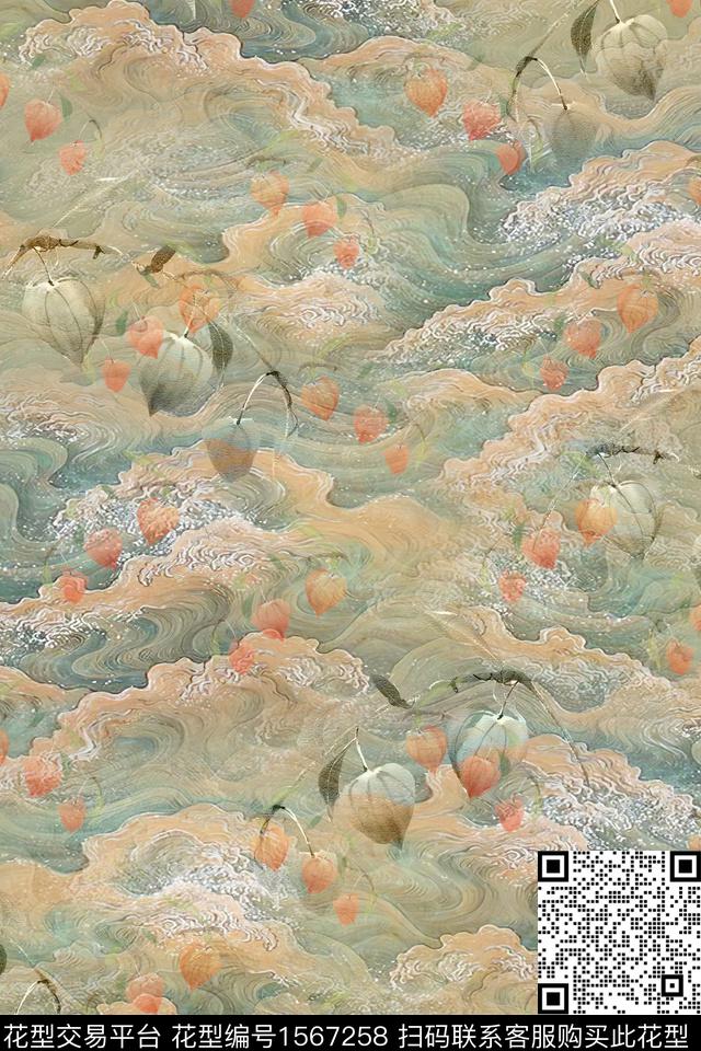 底纹花卉波浪数码印花华亿平台下载（图片编号: 1567258） - 瓦栏（Walan）