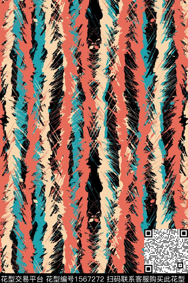 抽象涂鸦条纹数码印花华亿平台下载（图片编号: 1567272） - 瓦栏（Walan）