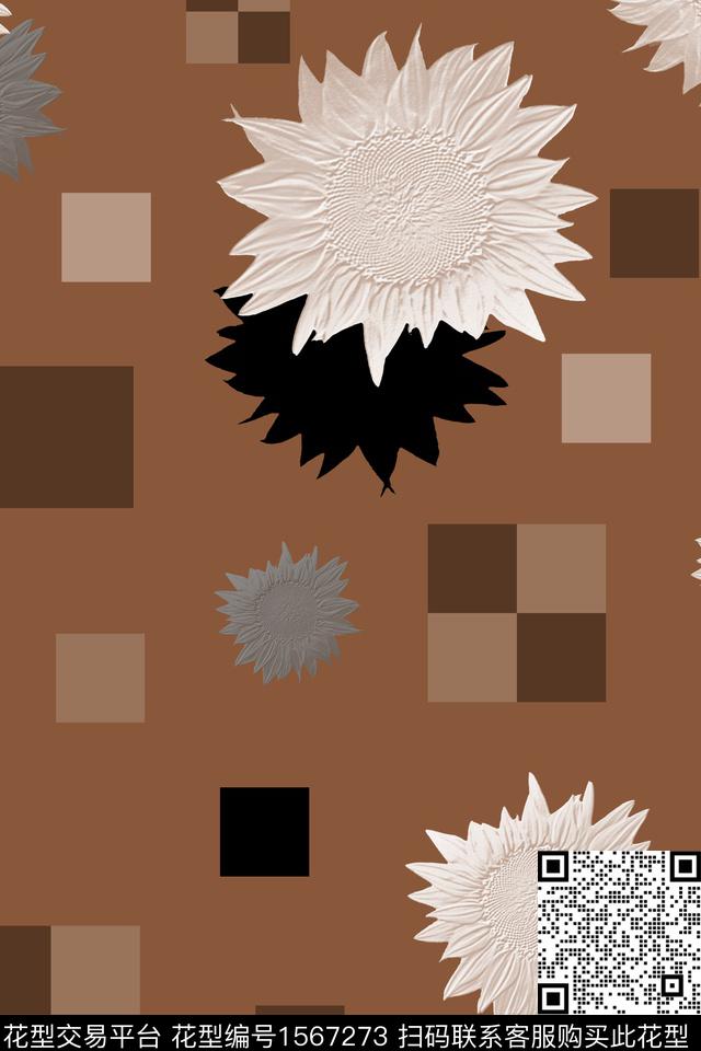 花卉浮雕几何数码印花华亿平台下载（图片编号: 1567273） - 瓦栏（Walan）