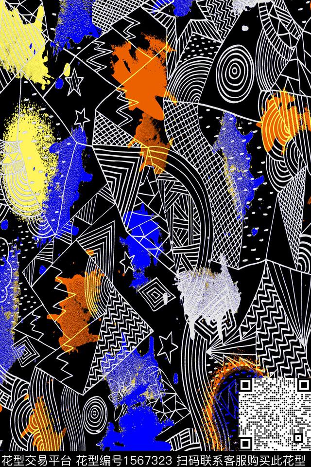 线条抽象数码印花华亿平台下载（图片编号: 1567323） - 瓦栏（Walan）