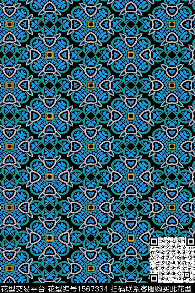 民族风对称纹样数码印花华亿平台下载（图片编号: 1567334） - 瓦栏（Walan）