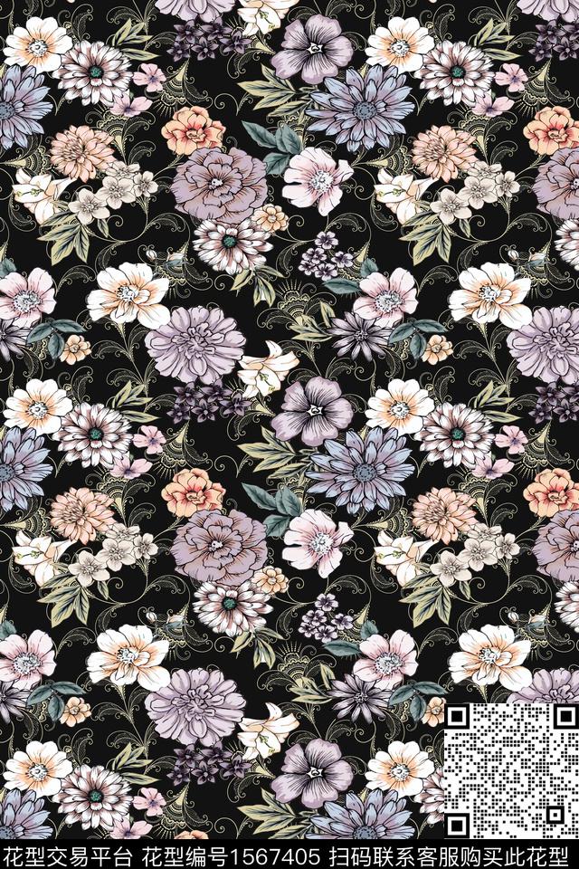花卉小碎花中老年数码印花华亿平台下载（图片编号: 1567405） - 瓦栏（Walan）