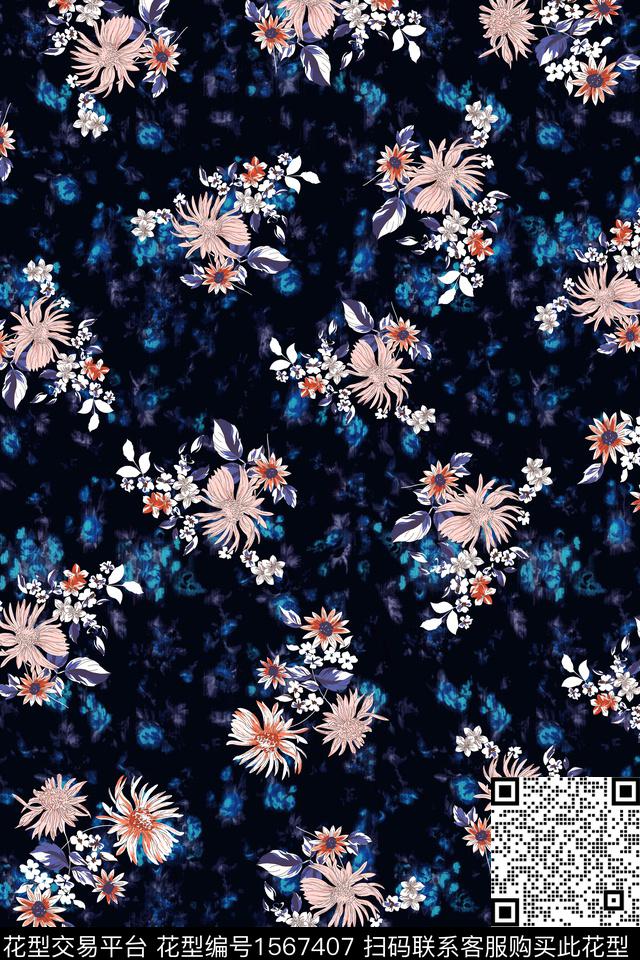 花卉黑底花卉中老年数码印花华亿平台下载（图片编号: 1567407） - 瓦栏（Walan）