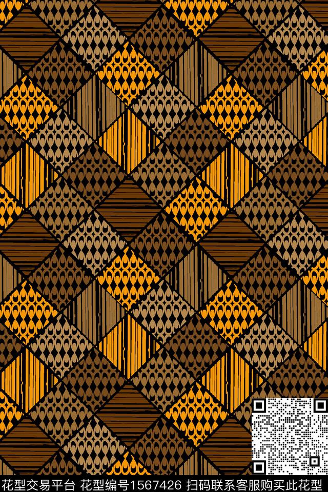 格子几何条纹数码印花华亿平台下载（图片编号: 1567426） - 瓦栏（Walan）