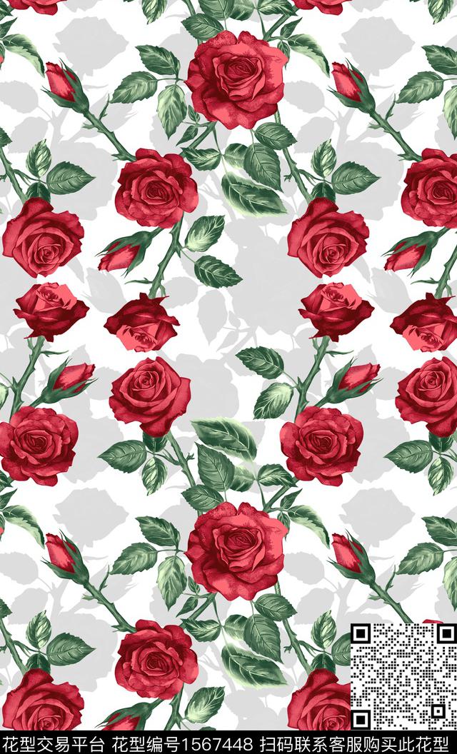花卉手绘花卉剪影数码印花华亿平台下载（图片编号: 1567448） - 瓦栏（Walan）