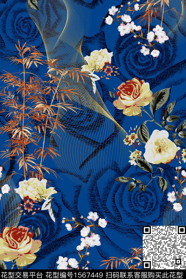 花卉竹子底纹数码印花华亿平台下载（图片编号: 1567449） - 瓦栏（Walan）