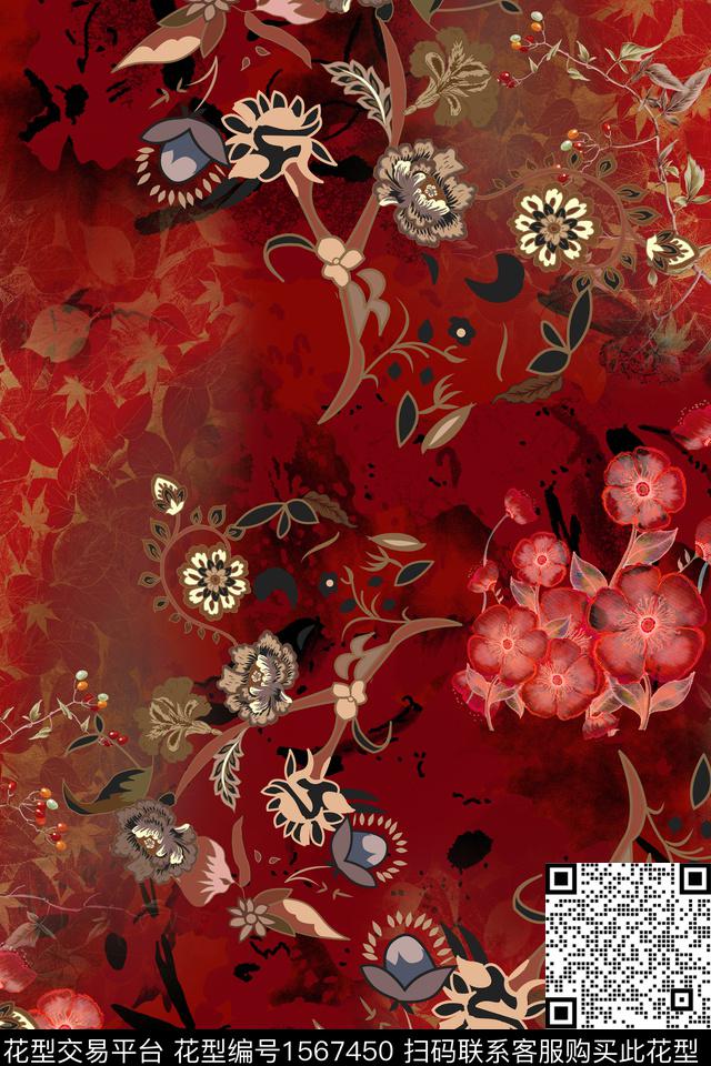 花卉民族风中老年数码印花华亿平台下载（图片编号: 1567450） - 瓦栏（Walan）