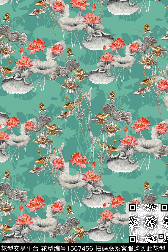 花卉荷花金属数码印花华亿平台下载（图片编号: 1567456） - 瓦栏（Walan）