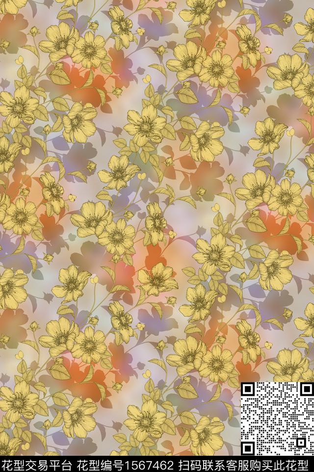 中老年女装剪影花卉数码印花华亿平台下载（图片编号: 1567462） - 瓦栏（Walan）