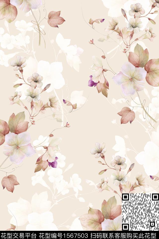 花卉影花小清新数码印花华亿平台下载（图片编号: 1567503） - 瓦栏（Walan）