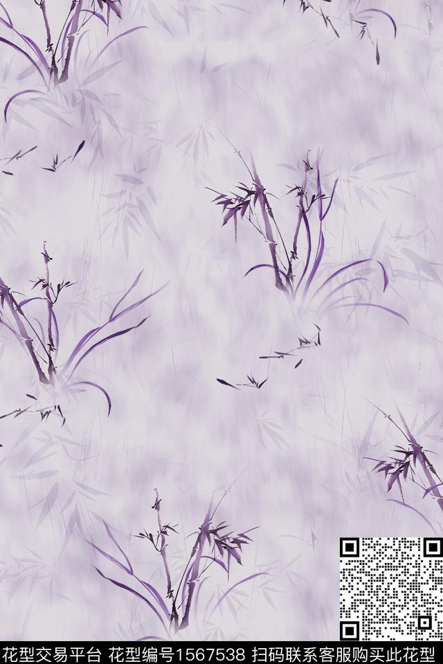 花卉影花中国风数码印花华亿平台下载（图片编号: 1567538） - 瓦栏（Walan）