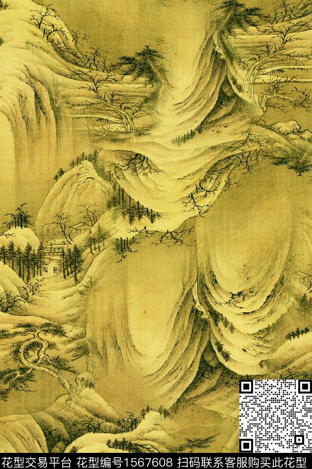 山水中国风国画数码印花华亿平台下载（图片编号: 1567608） - 瓦栏（Walan）