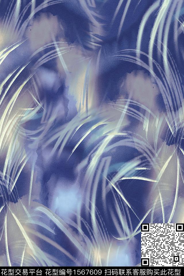 抽象笔触水彩数码印花华亿平台下载（图片编号: 1567609） - 瓦栏（Walan）