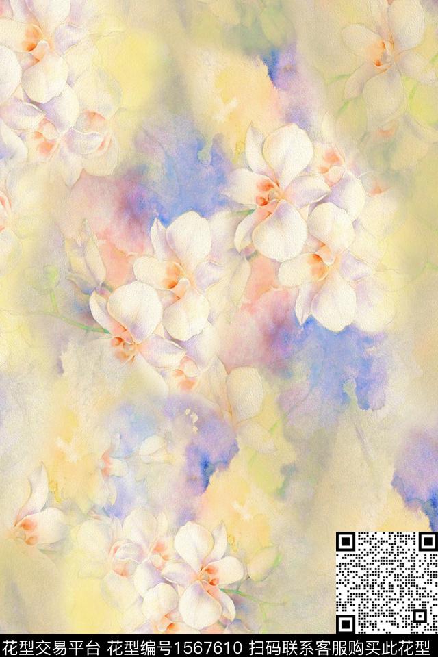 花卉水彩数码印花华亿平台下载（图片编号: 1567610） - 瓦栏（Walan）