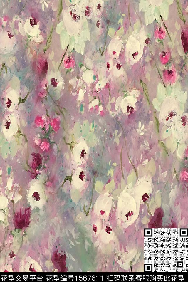 抽象花卉花卉油画华亿平台数码印花华亿平台下载（图片编号: 1567611） - 瓦栏（Walan）