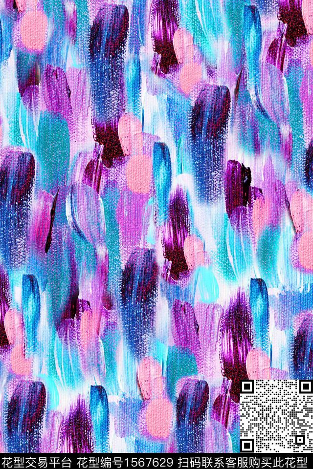 手绘抽象笔触数码印花华亿平台下载（图片编号: 1567629） - 瓦栏（Walan）
