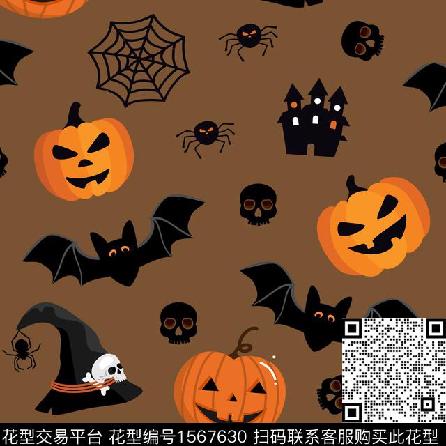 万圣节蝙蝠鬼脸南瓜数码印花华亿平台下载（图片编号: 1567630） - 瓦栏（Walan）