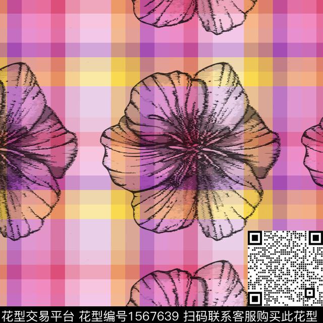 格子大花数码印花华亿平台下载（图片编号: 1567639） - 瓦栏（Walan）