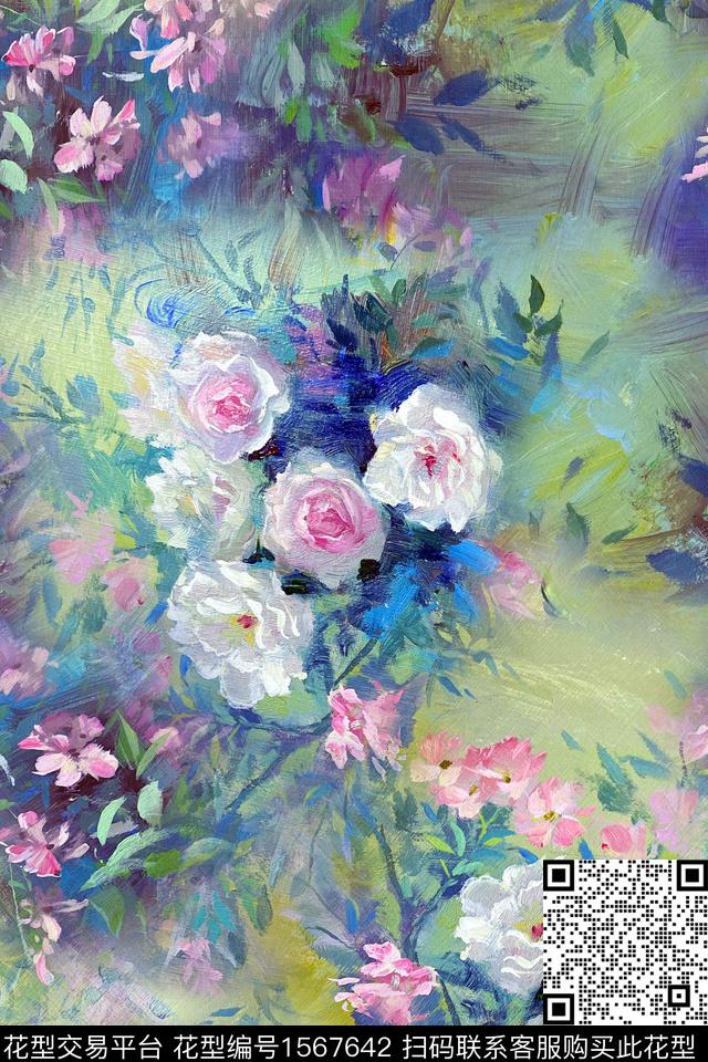 旗袍香云纱油画华亿平台数码印花华亿平台下载（图片编号: 1567642） - 瓦栏（Walan）