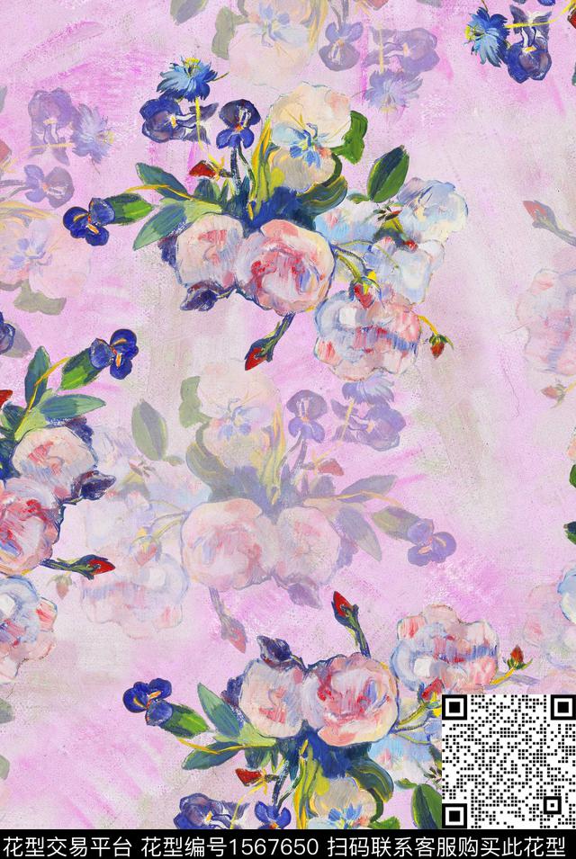 花卉旗袍香云纱数码印花华亿平台下载（图片编号: 1567650） - 瓦栏（Walan）