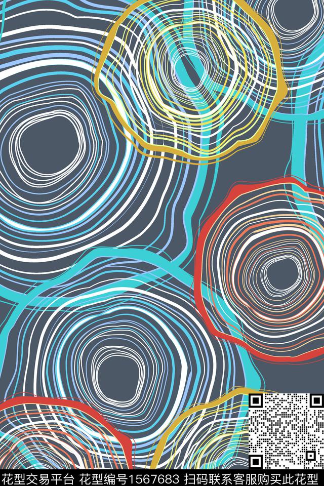 线条线圈年轮传统印花华亿平台下载（图片编号: 1567683） - 瓦栏（Walan）