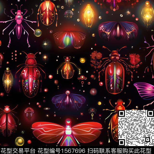 昆虫黑底数码印花华亿平台下载（图片编号: 1567696） - 瓦栏（Walan）
