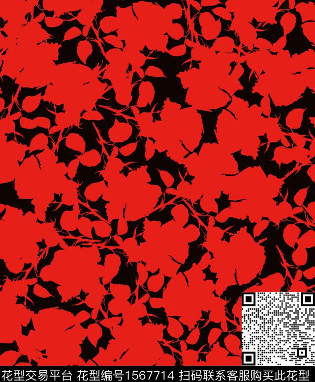 雪纺抽象花卉连衣裙传统印花华亿平台下载（图片编号: 1567714） - 瓦栏（Walan）