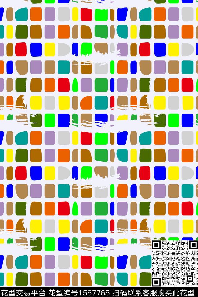 几何格子碎片数码印花华亿平台下载（图片编号: 1567765） - 瓦栏（Walan）